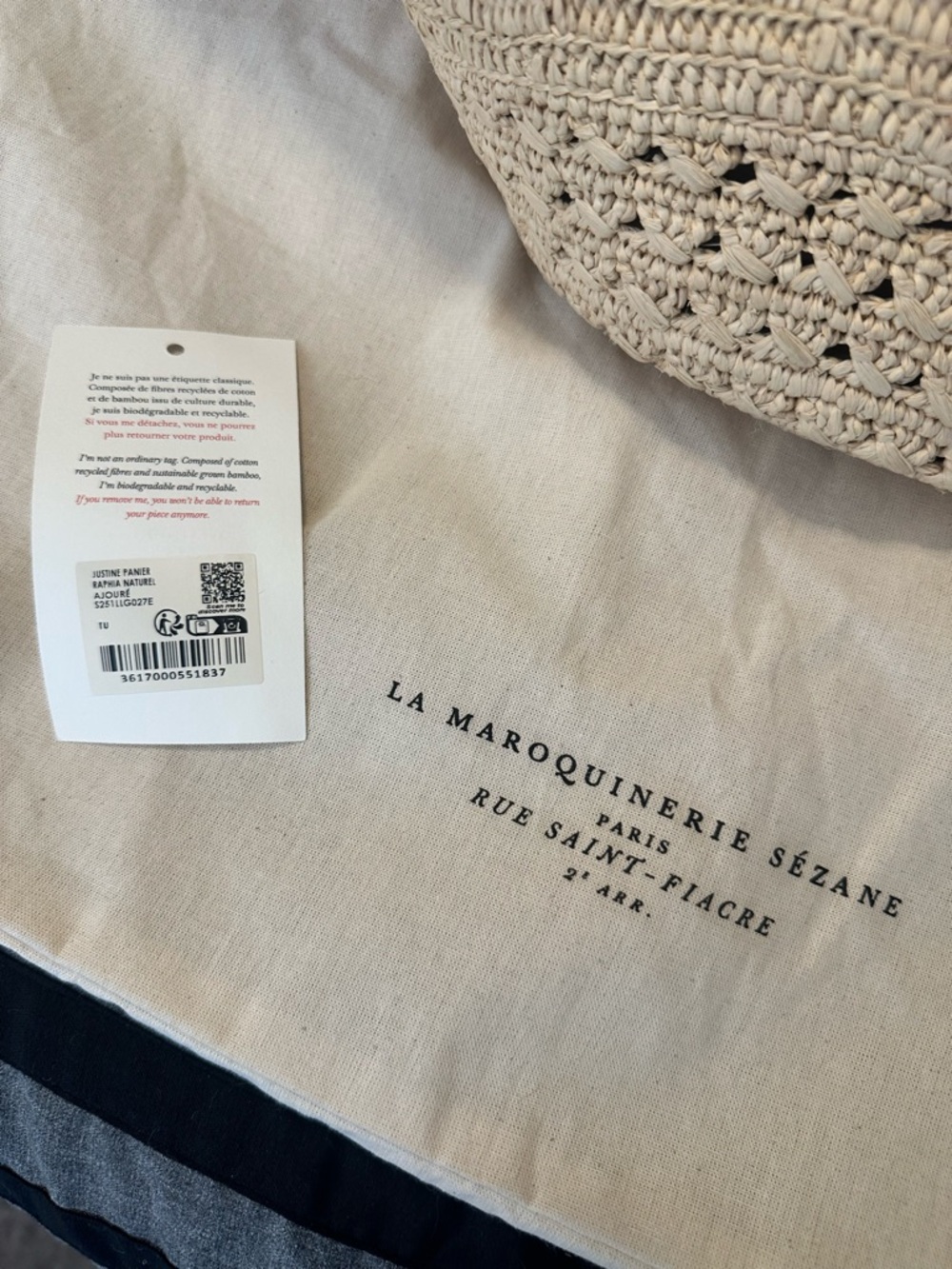Sezane NWOT Justine Woven Raffia Tote Bag with Brown Leather Handles & Accents - Picture 3 of 6